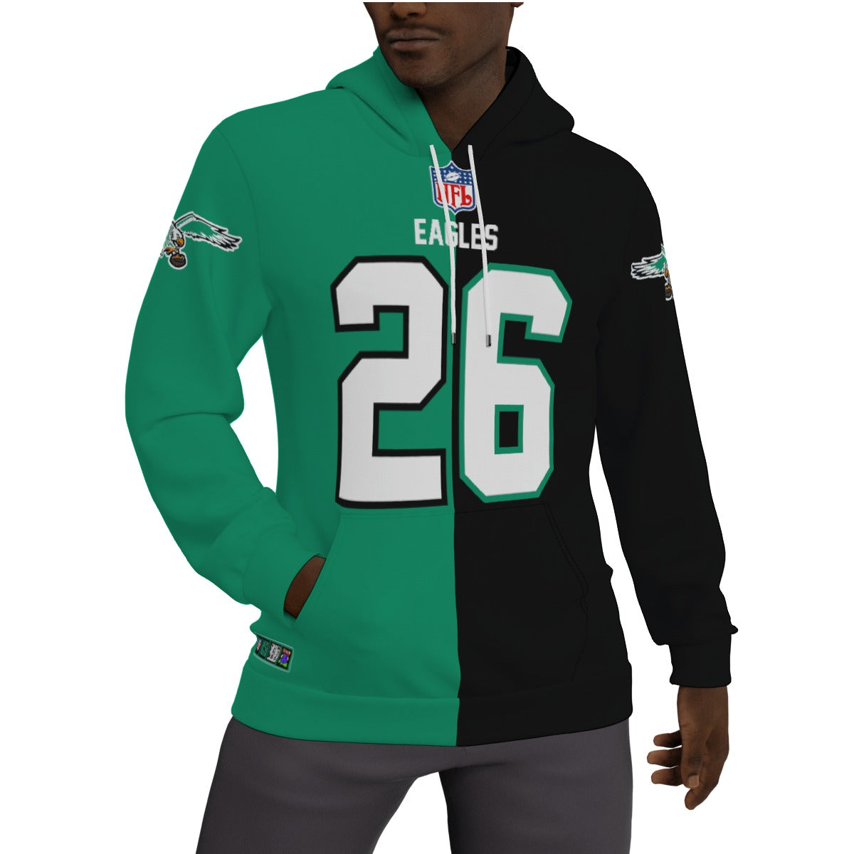 Philadelphia Eagles Saquan Barkley Kelly Green/Black 1/2 1/2 Fleece Lined Hoodie