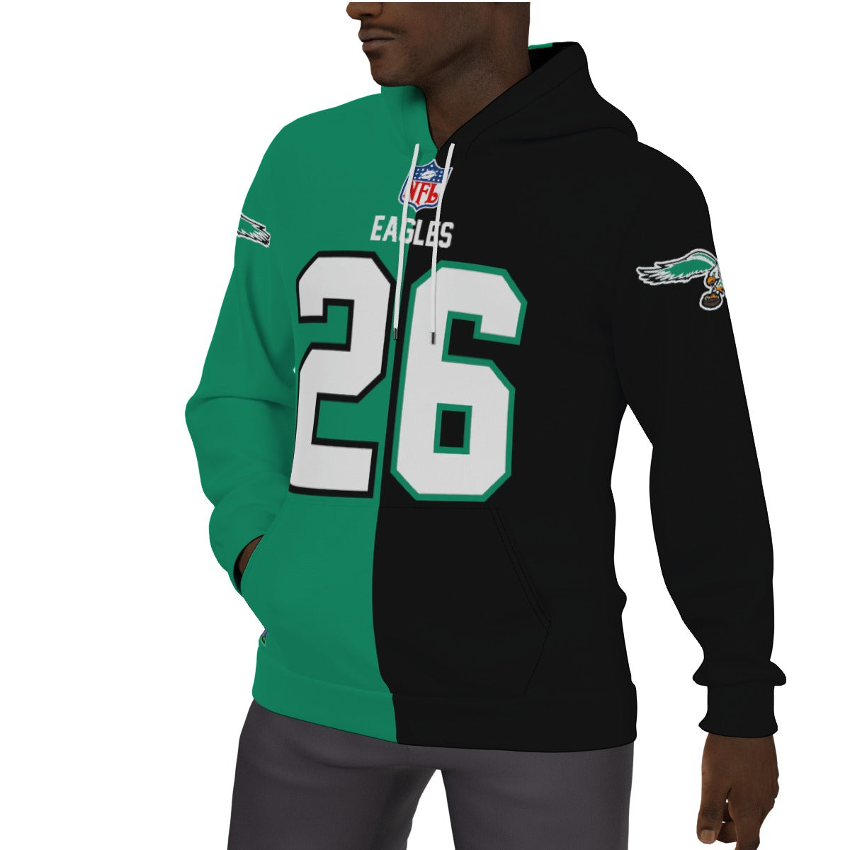Philadelphia Eagles Saquan Barkley Kelly Green/Black 1/2 1/2 Fleece Lined Hoodie