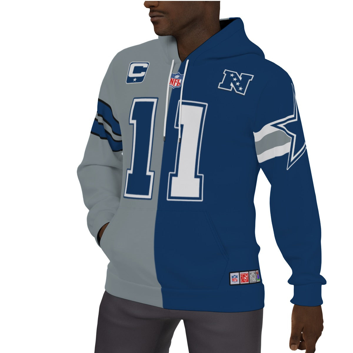 Micah Parsons Silver And Blue Fleeced Lined 1/2 1/2 Jersey Hoodie