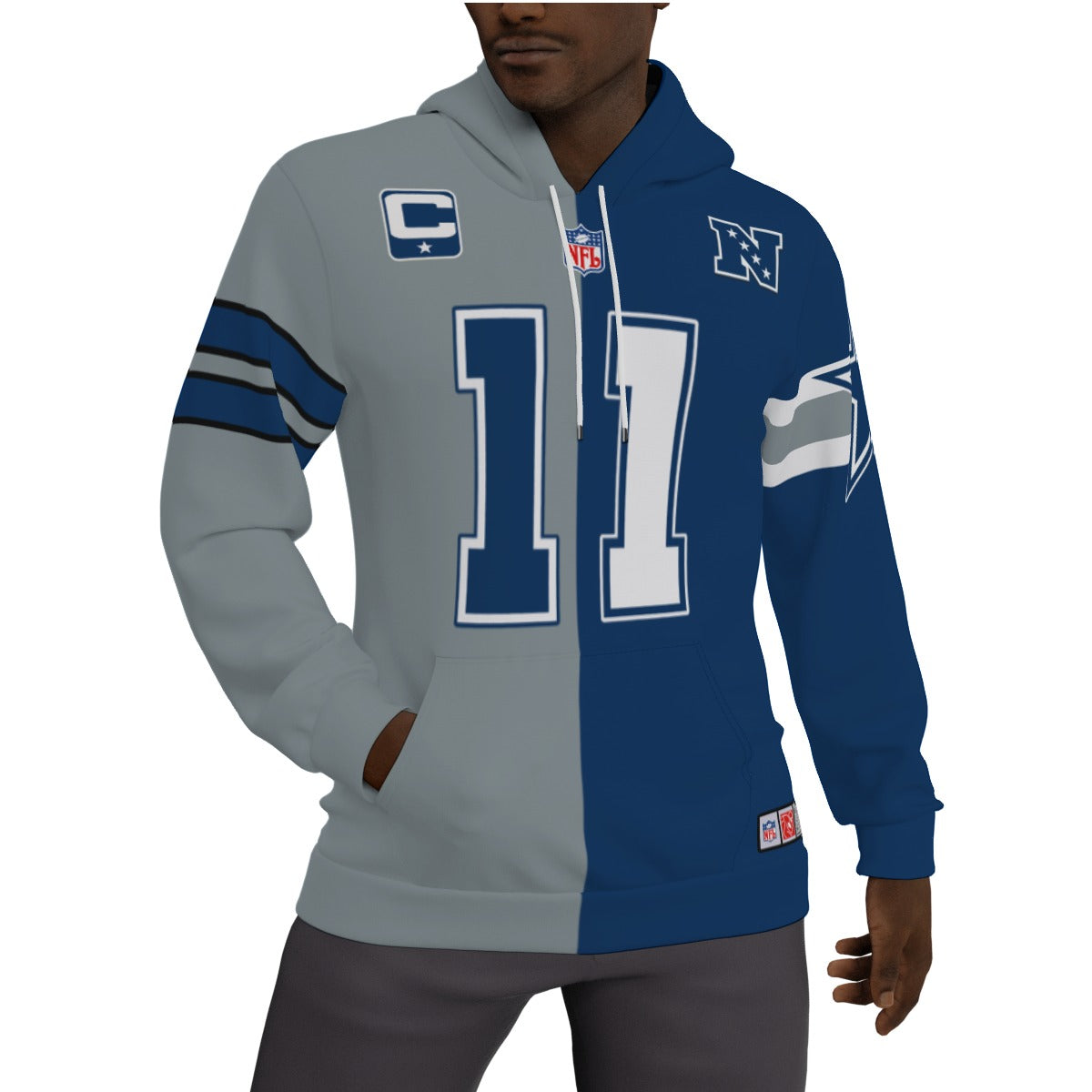 Micah Parsons Silver And Blue Fleeced Lined 1/2 1/2 Jersey Hoodie