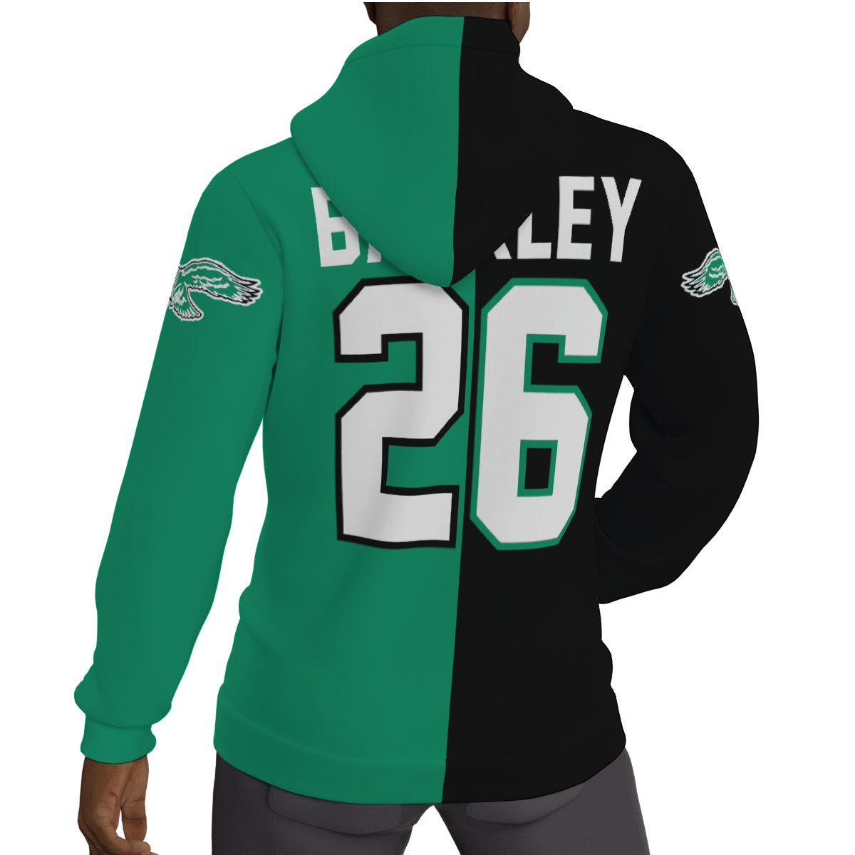 Philadelphia Eagles Saquan Barkley Half and Half Kelly Green/Black Fleeced Lined Hoodie