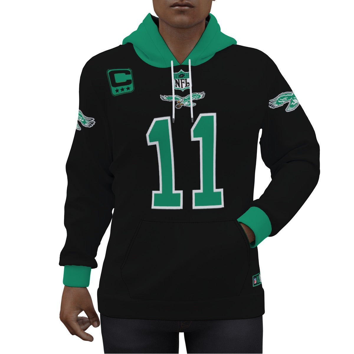 Philadelphia Eagles AJ Brown Black and Kelly Green Jersey Hoodie