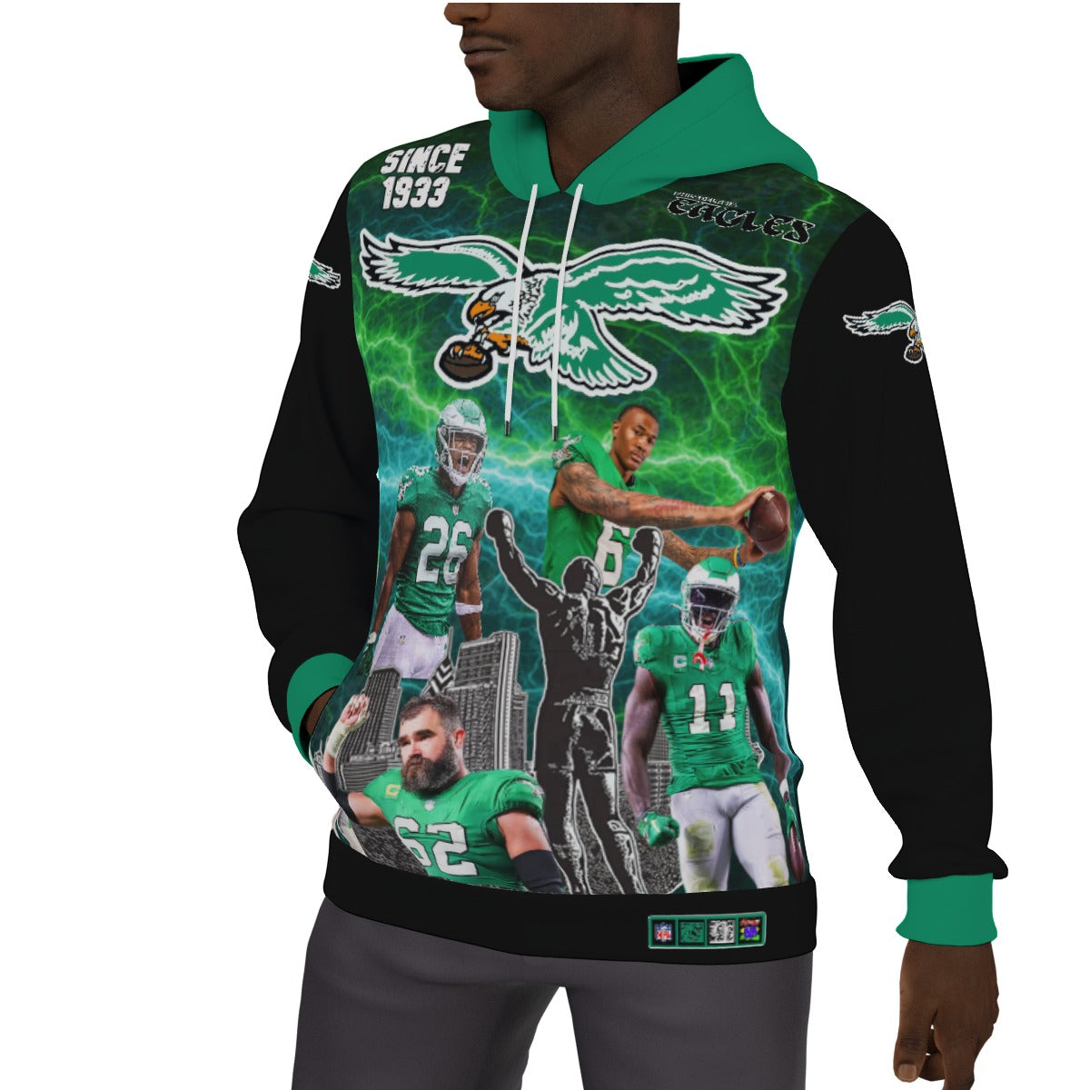 Philadelphia Eagles Team Collage Electric Sky Fleeced Lined Hoodie