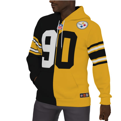 Steelers TJ Watt 1/2 1/2 Fleeced Lined Jersey Hoodie