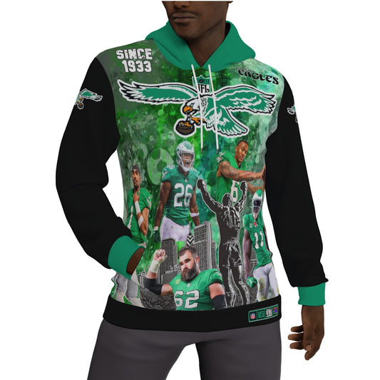 Philadelphia Eagles Team Collage Paint Splatter Fleeced Lined Hoodie