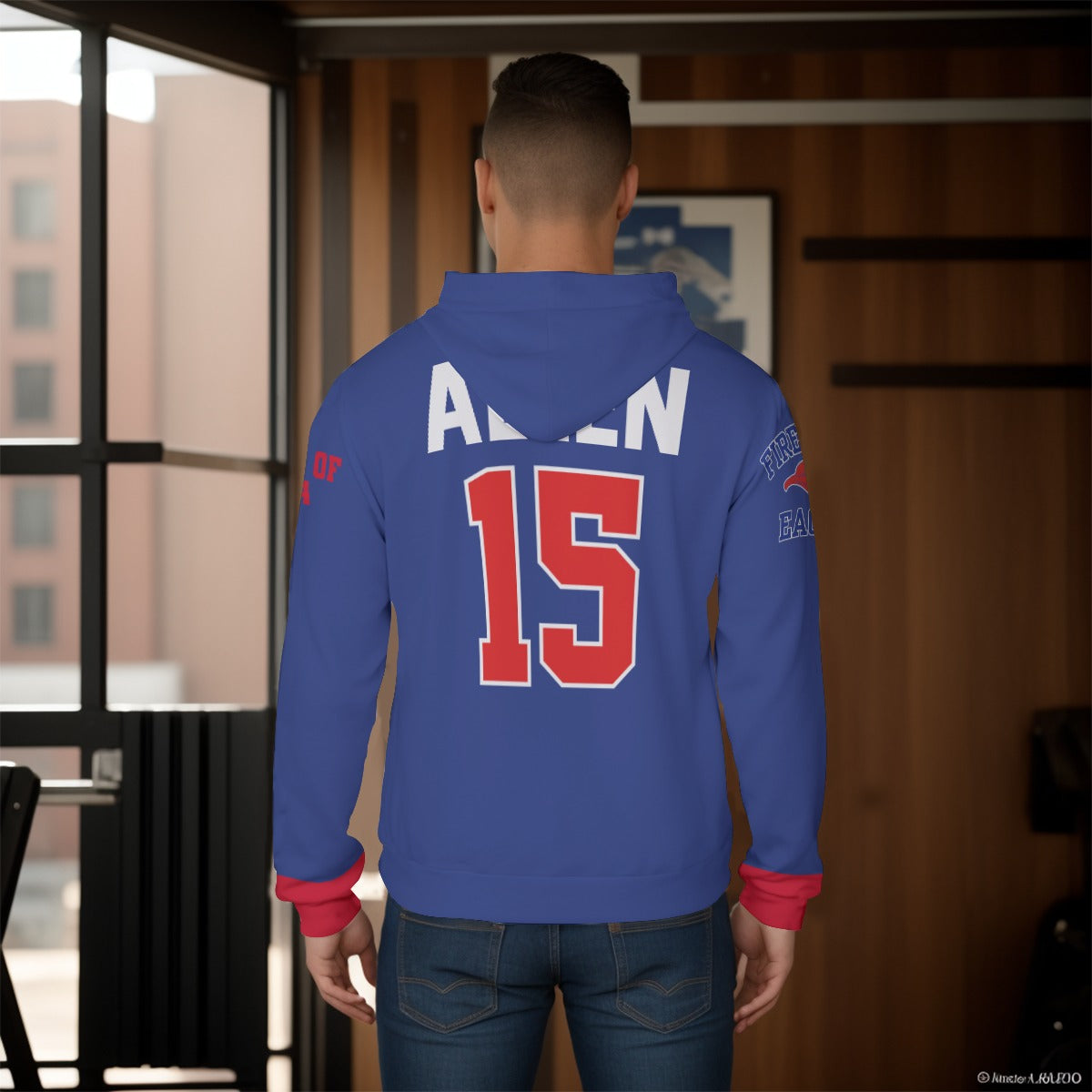 Josh Allen Blue Firebaugh Eagles High School Jersey Hoodie