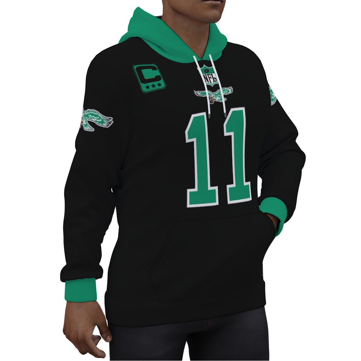 Philadelphia Eagles AJ Brown Black and Kelly Green Jersey Hoodie