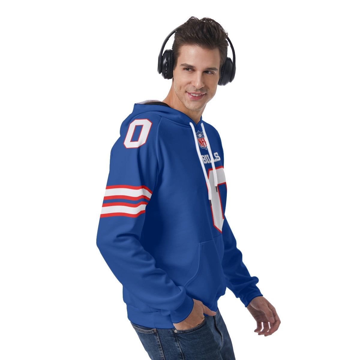 Buffalo Bills Keon Coleman Blue Jersey Hoodie with Shoulder Number