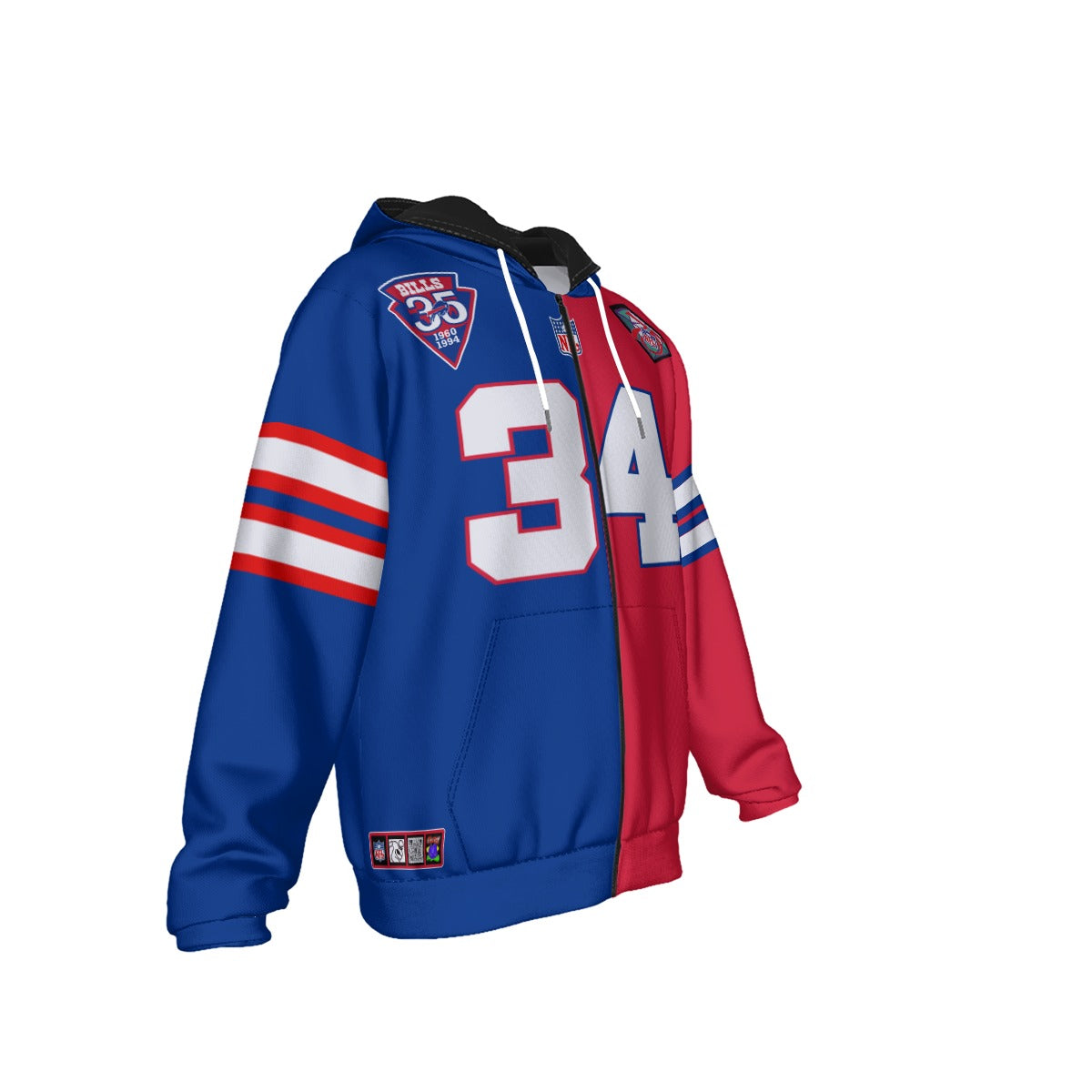 Thurman Thomas Buffalo Bills Half and Half Zipper Jersey Hoodie Fleeced Lined