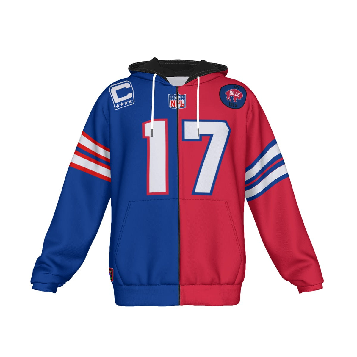 Josh Allen Zipper Buffalo Bills Half and Half Jersey Hoodie