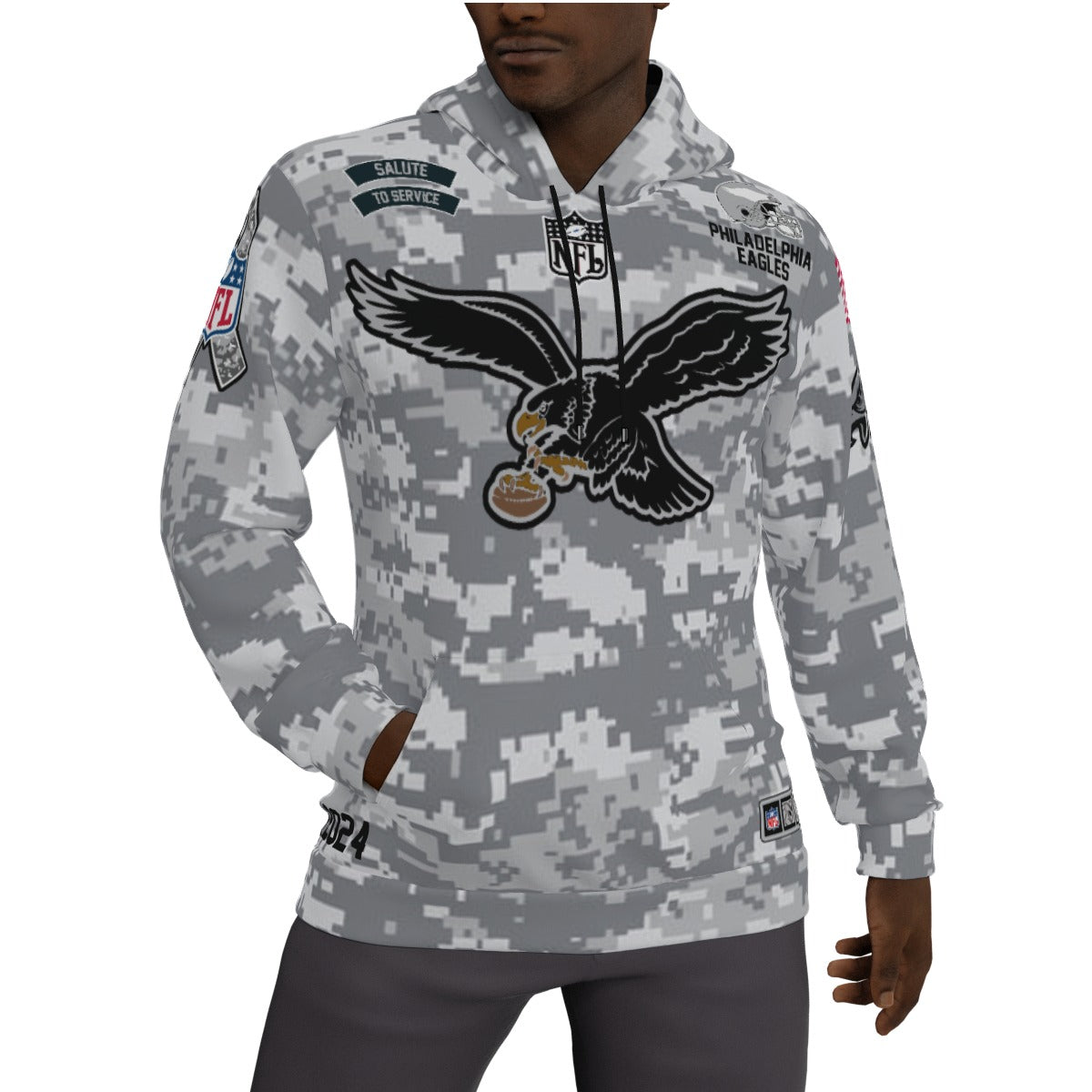 2024 Philadelphia Eagles Salute to Service Fleeced Lined Jersey Hoodie Black Eagle