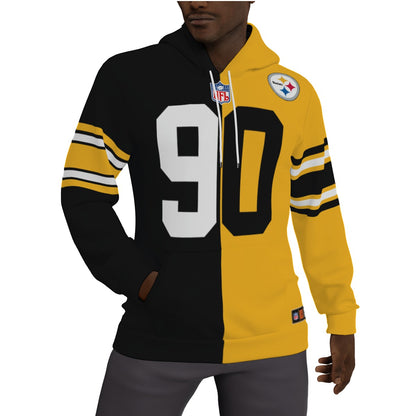 Steelers TJ Watt 1/2 1/2 Fleeced Lined Jersey Hoodie