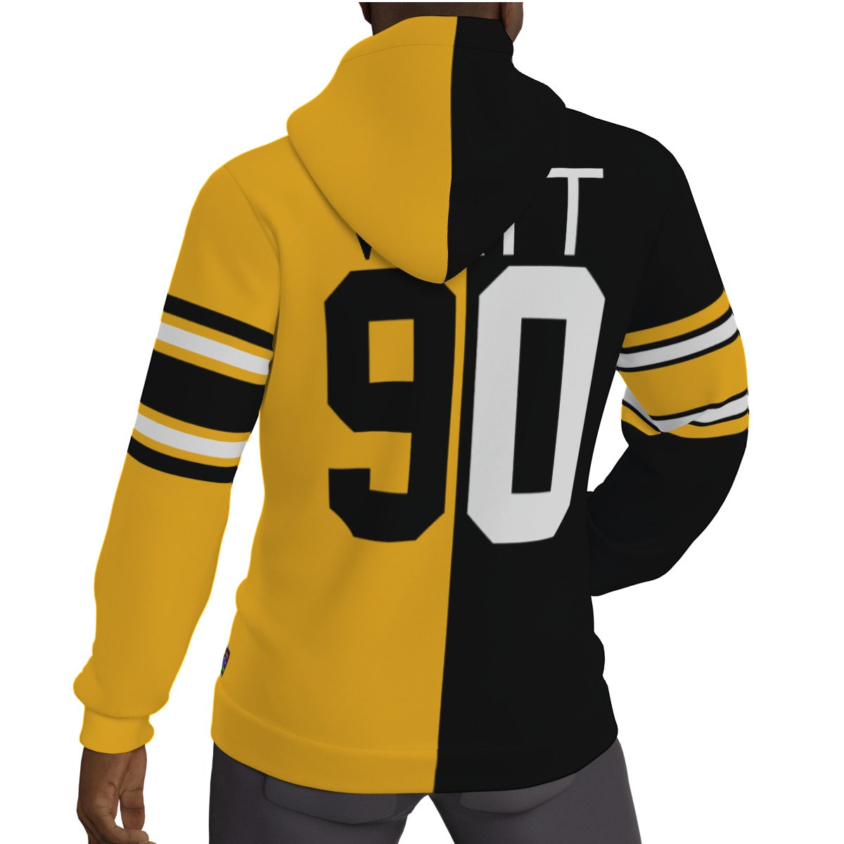 Steelers TJ Watt 1/2 1/2 Fleeced Lined Jersey Hoodie