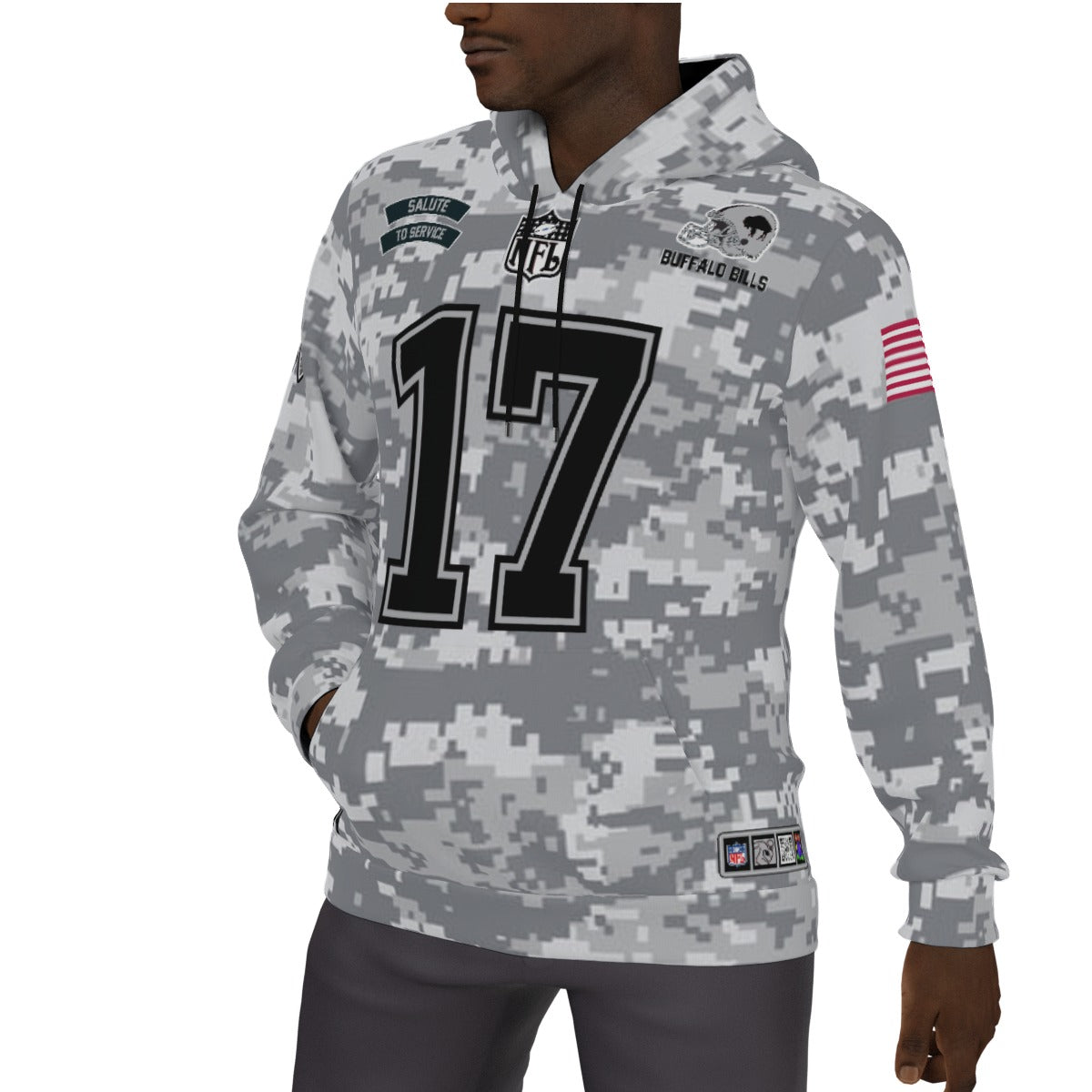 2024 Josh Allen Buffalo Bills Salute to Service Fleeced Lined Jersey Hoodie