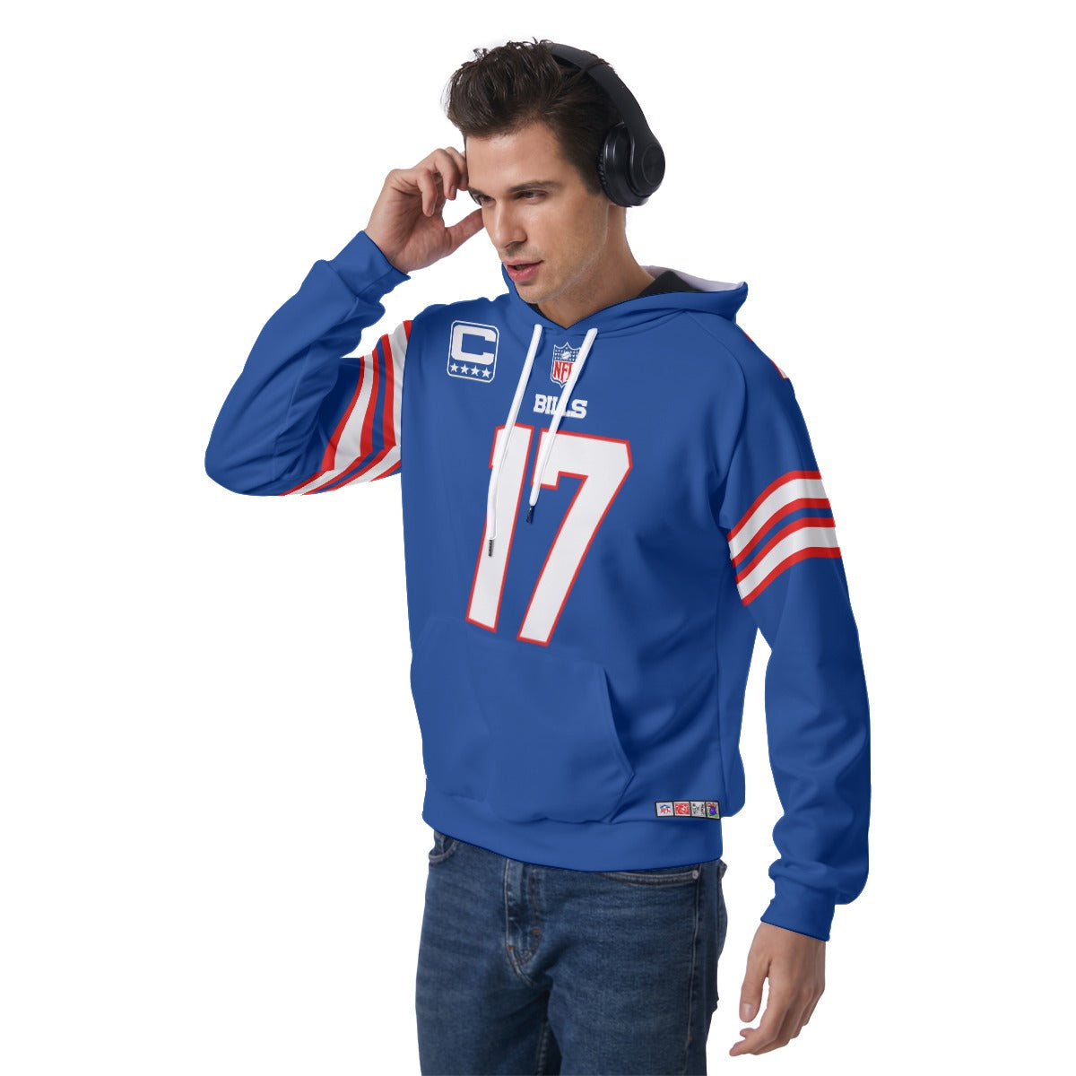 Buffalo Bills Josh Allen Blue Jersey Hoodie with Shoulder Numbers