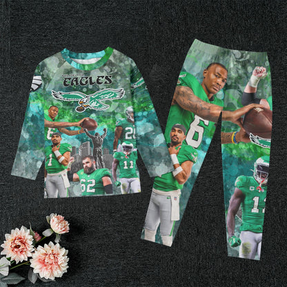 Philadelphia Eagles Team Collage Kids Pajamas with Wide Ankles