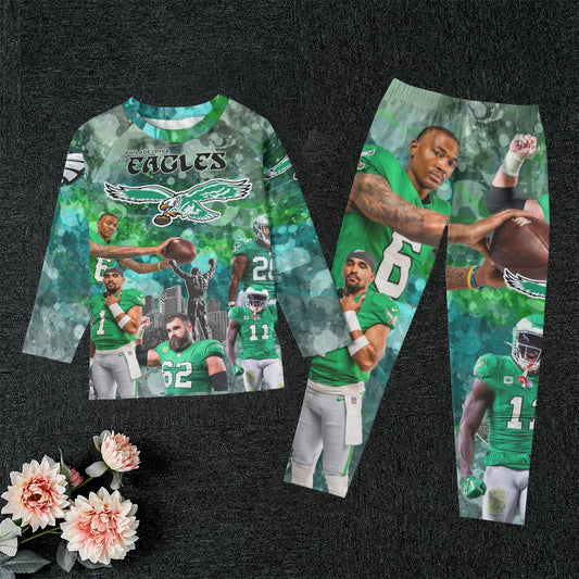 Philadelphia Eagles Team Collage Kids Pajamas with Wide Ankles