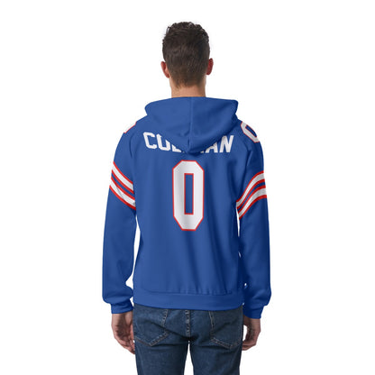 Buffalo Bills Keon Coleman Blue Jersey Hoodie with Shoulder Number