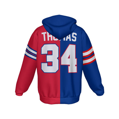 Thurman Thomas Buffalo Bills Half and Half Zipper Jersey Hoodie Fleeced Lined