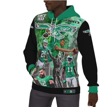 Philadelphia Eagles Team Collage Paint Splatter Fleeced Lined Hoodie