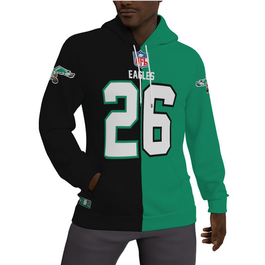 Philadelphia Eagles Saquan Barkley Half and Half Kelly Green/Black Fleeced Lined Hoodie