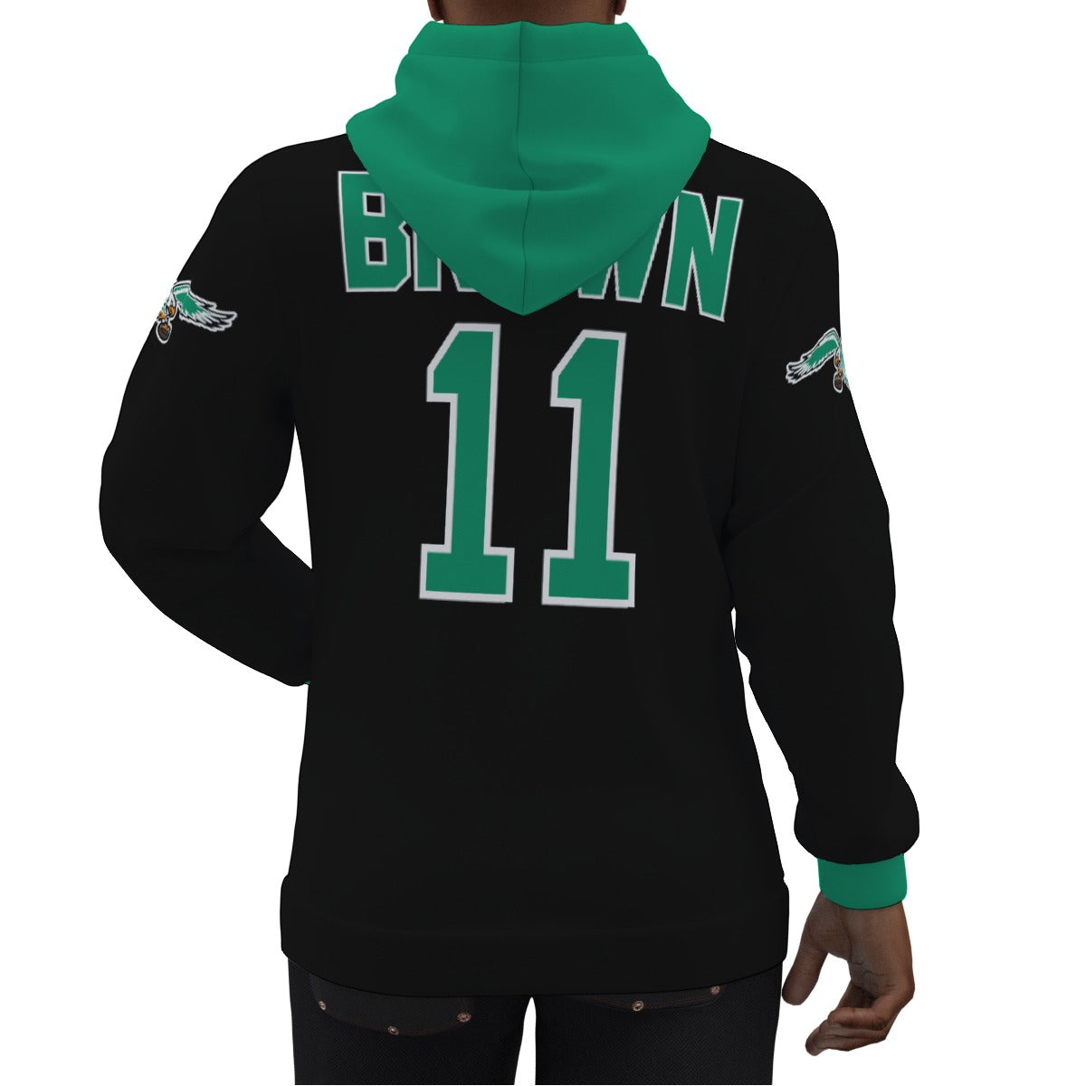 Philadelphia Eagles AJ Brown Black and Kelly Green Jersey Hoodie