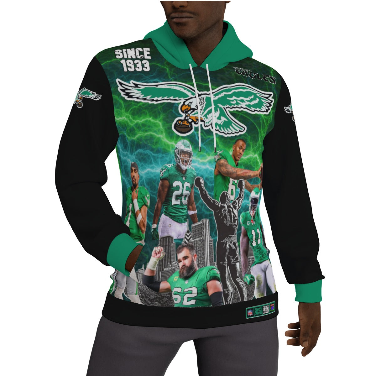 Philadelphia Eagles Team Collage Electric Sky Fleeced Lined Hoodie