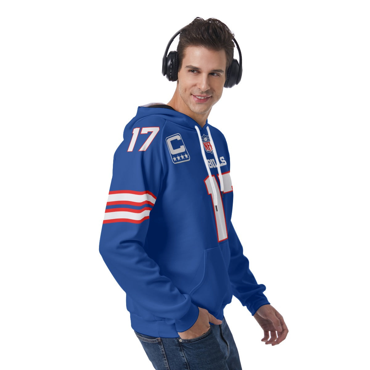 Buffalo Bills Josh Allen Blue Jersey Hoodie with Shoulder Numbers