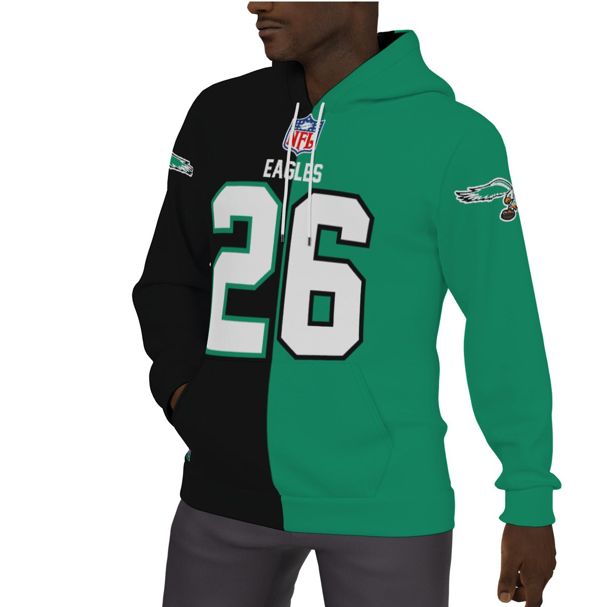 Philadelphia Eagles Saquan Barkley Half and Half Kelly Green/Black Fleeced Lined Hoodie