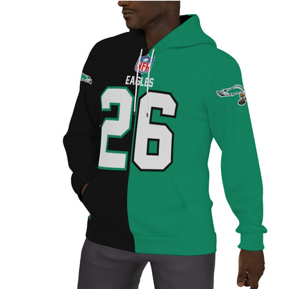 Philadelphia Eagles Saquan Barkley Half and Half Kelly Green/Black Fleeced Lined Hoodie