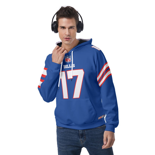 Buffalo Bills Josh Allen Blue Jersey Hoodie with Shoulder Numbers