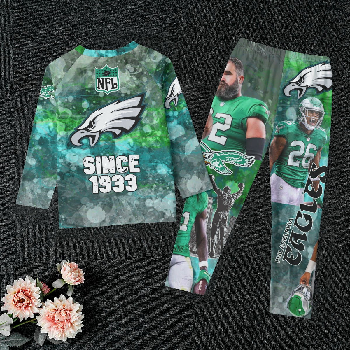 Philadelphia Eagles Team Collage Kids Pajamas with Wide Ankles