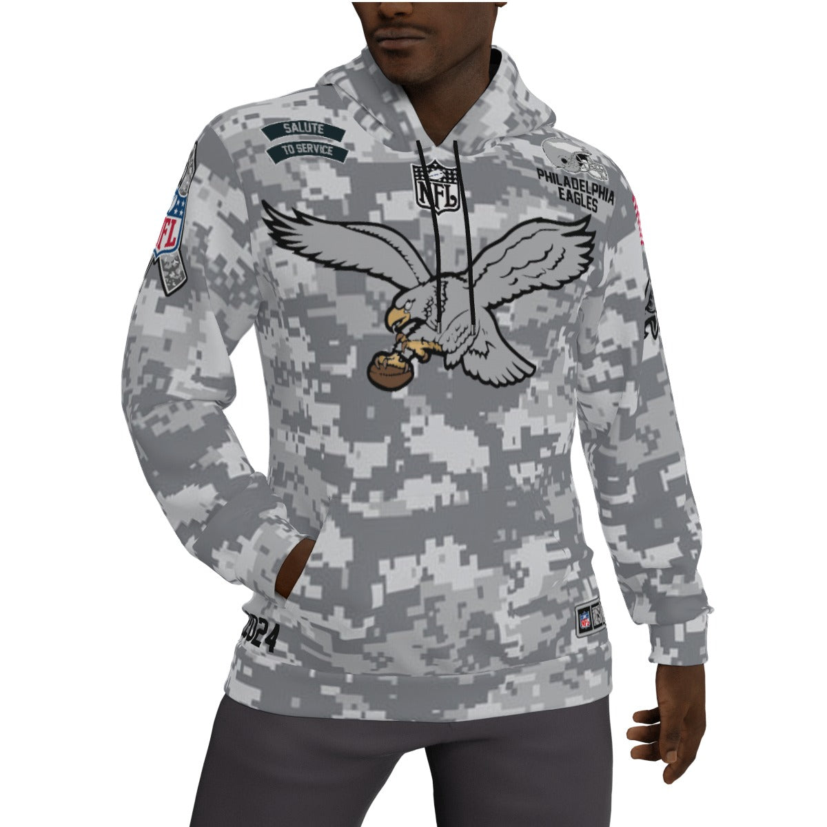 2024 Philadelphia Eagles Salute to Service Fleeced Lined Jersey Hoodie