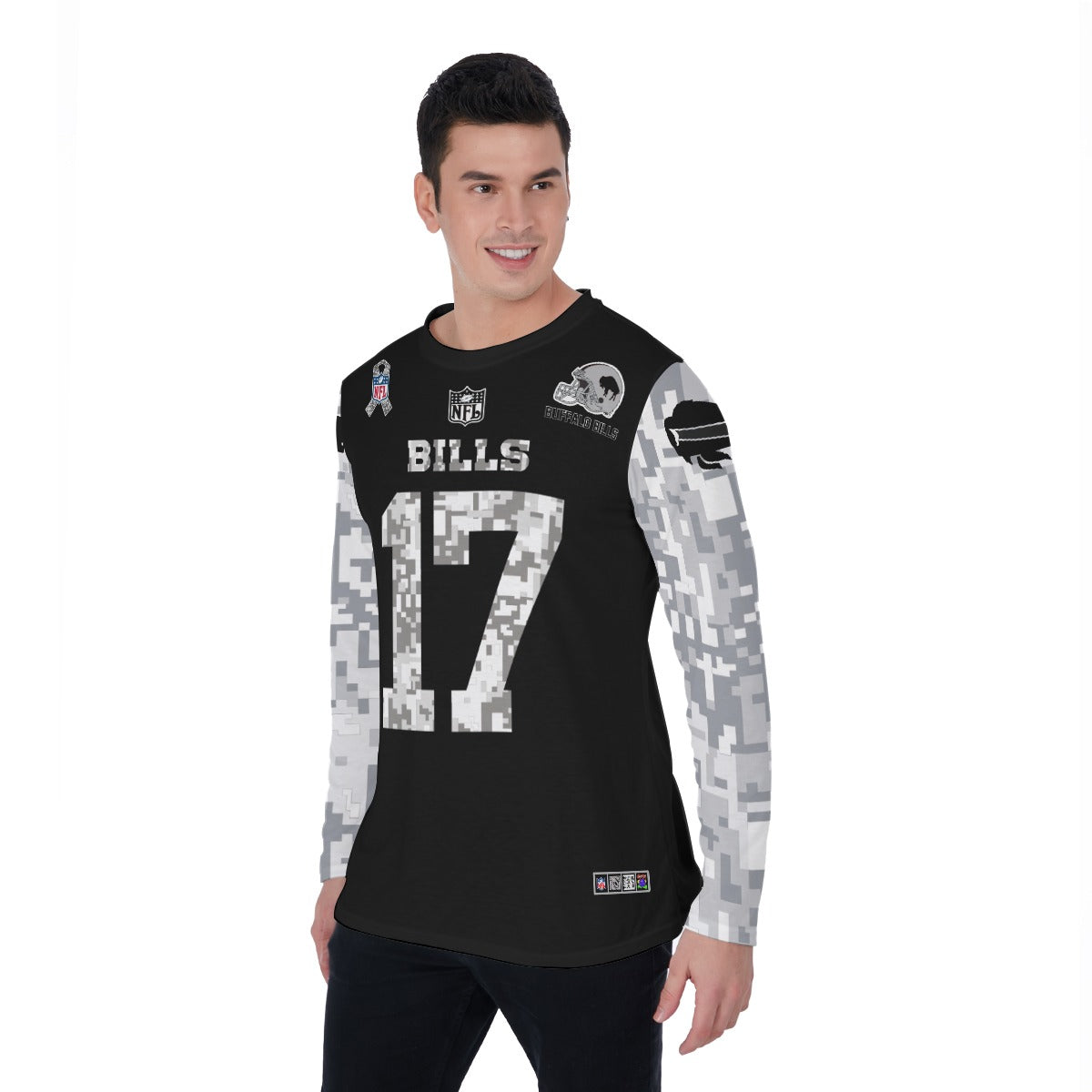 Josh Allen Alternative Black 2024 Salute to Service Long Sleeve Jersey T-Shirt