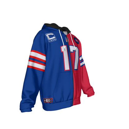 Josh Allen Zipper Buffalo Bills Half and Half Jersey Hoodie