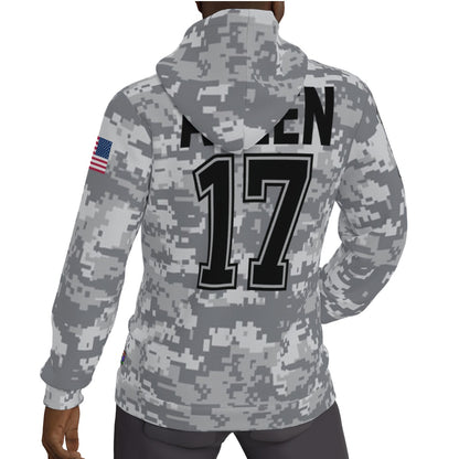 2024 Josh Allen Buffalo Bills Salute to Service Fleeced Lined Jersey Hoodie