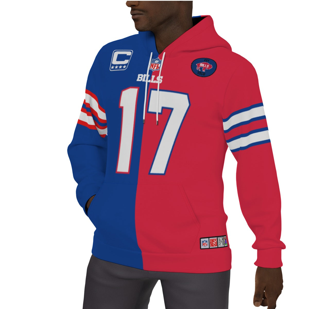 Josh Allen Buffalo Bills 1/2 1/2 Fleeced Lined Jersey Hoodie