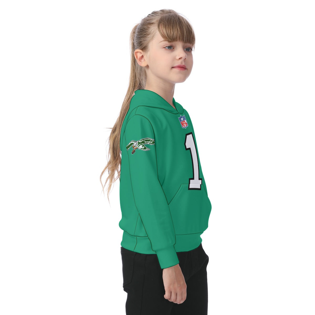 Children Jalen Hurts Kelly Green Jersey Hoodie