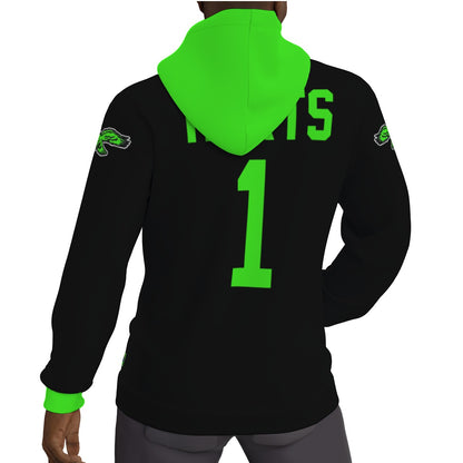 Neon Green and Black Jalen Hurts Fleeced Lined Jersey Hoodie