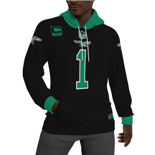 Kelly Green and Black Jalen Hurts Fleeced Lined Jersey Hoodie