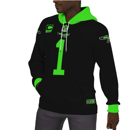 Neon Green and Black Jalen Hurts Fleeced Lined Jersey Hoodie