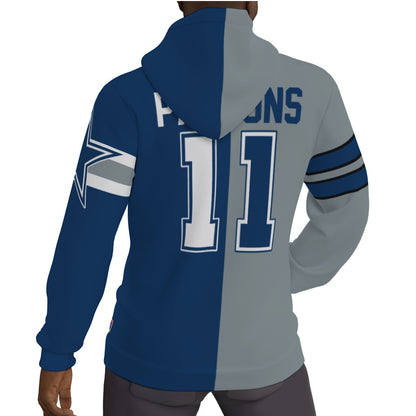 Micah Parsons Silver And Blue Fleeced Lined  1/2 1/2 Jersey Hoodie