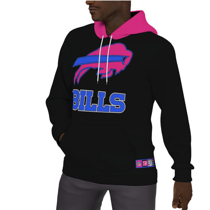Hot Pink and Black Buffalo Bills Fleeced Lined Hoodie