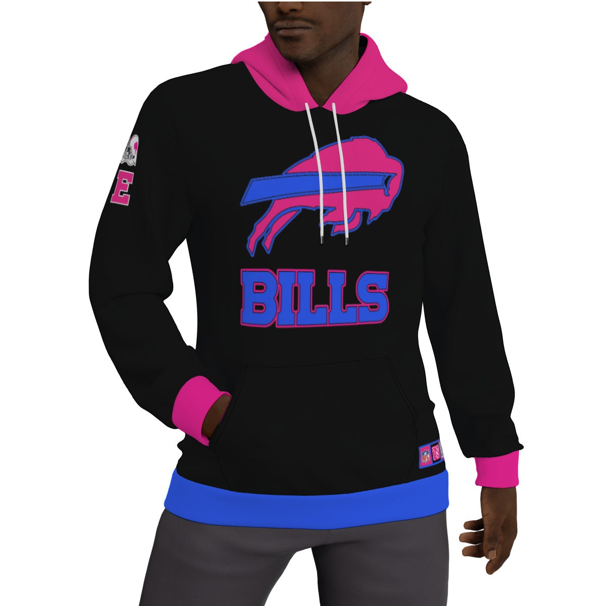 Hot Pink and Black Buffalo Bills Fleeced Lined Hoodie