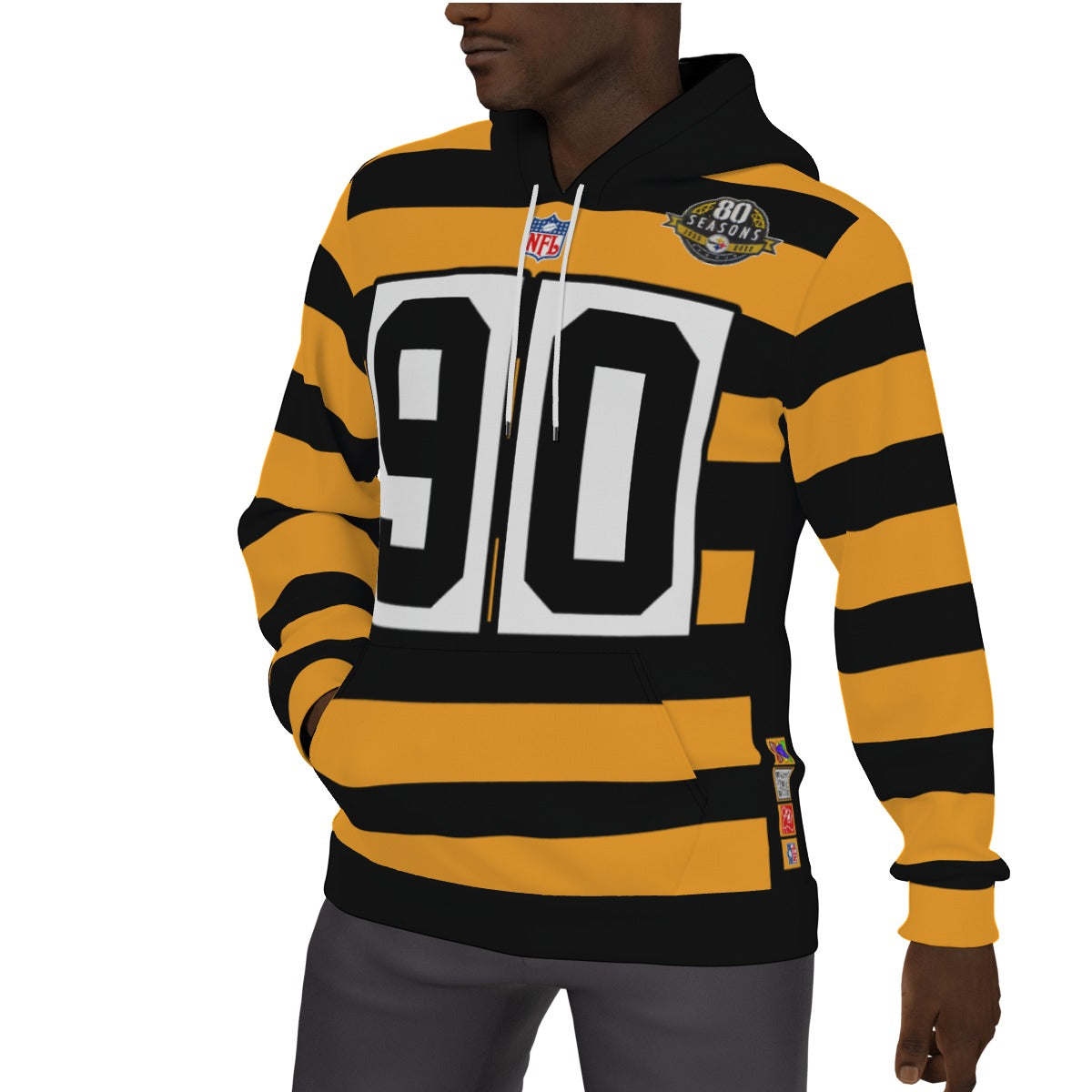 TJ Watt Fleeced Lined Bumble Bee Steelers Jersey Hoodie