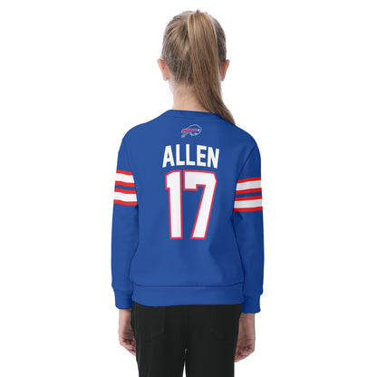 Children Josh Allen Blue Jersey Heavy Fleece Sweatshirt