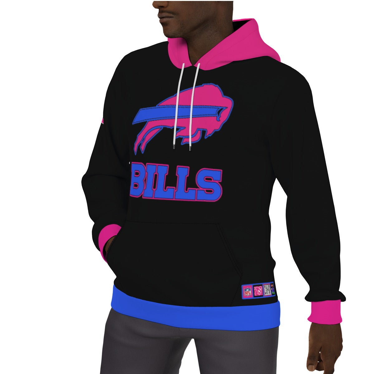 Hot Pink and Black Buffalo Bills Fleeced Lined Hoodie